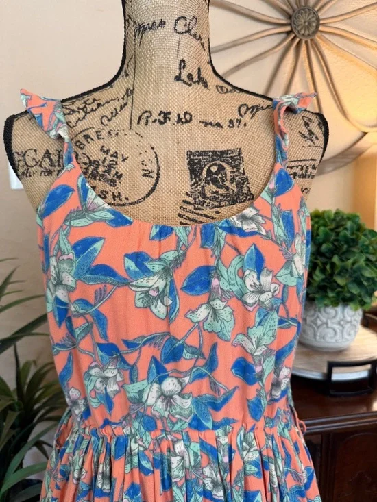 Free People Coral Peach Floral Mini Dress - Picture 2 of 14